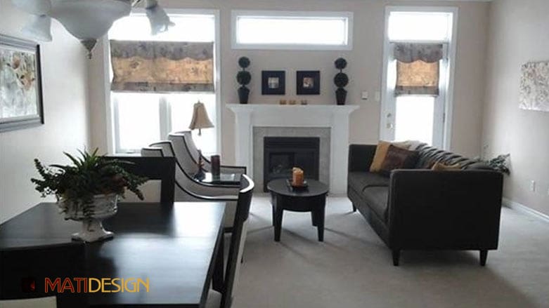 Home Stagers Challenge: A Smelly, Vacant Condo To A Warm, Welcoming Home | a staged condo living room | MatiDesign Interior Decorating And Home Staging London Ontario